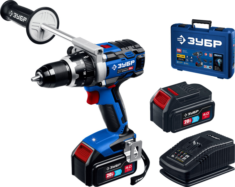 Профессиональная бесщеточная дрель-шуруповерт 20 В, 100 Нм 2 АКБ х 4 Ач, кейс ЗУБР DB-211-42