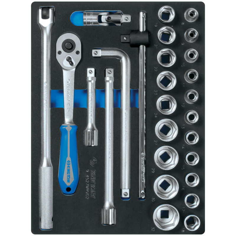 KING TONY Набор торцевых головок 1/2" с принадлежностями, ложемент, 27 предметов 9-4527MRV02